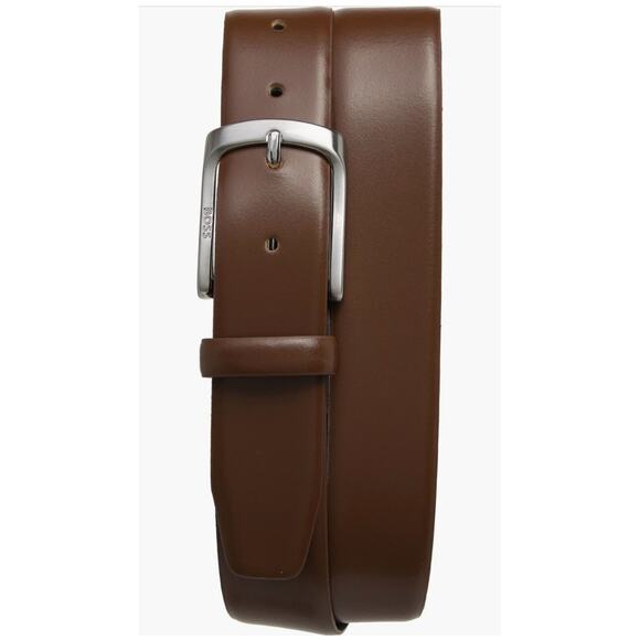 Hugo Boss Size 30 UDO Leather Belt with Logo-Engraved Buckle Med Brown 3.5cm New